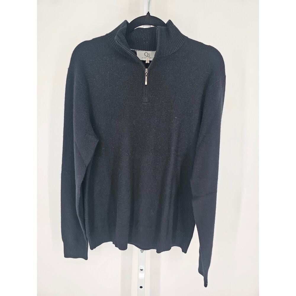 Qi New York Mens Sz L 1/4 Zip Pullover 100% Cashmere Sweater Black